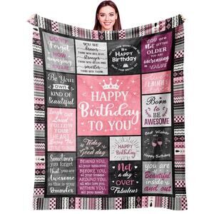 Birthday Gifts Throw Blanket 60"X50", Happy Birthday Decorations for Women